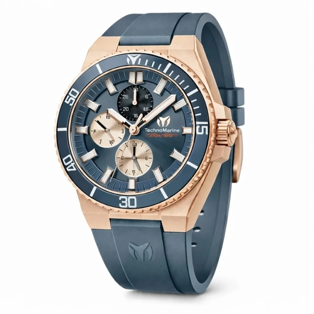 NEW TM-225103 TechnoMarine La Pelagia Men's Watch 43mm Black Teal Rose Gold Slot